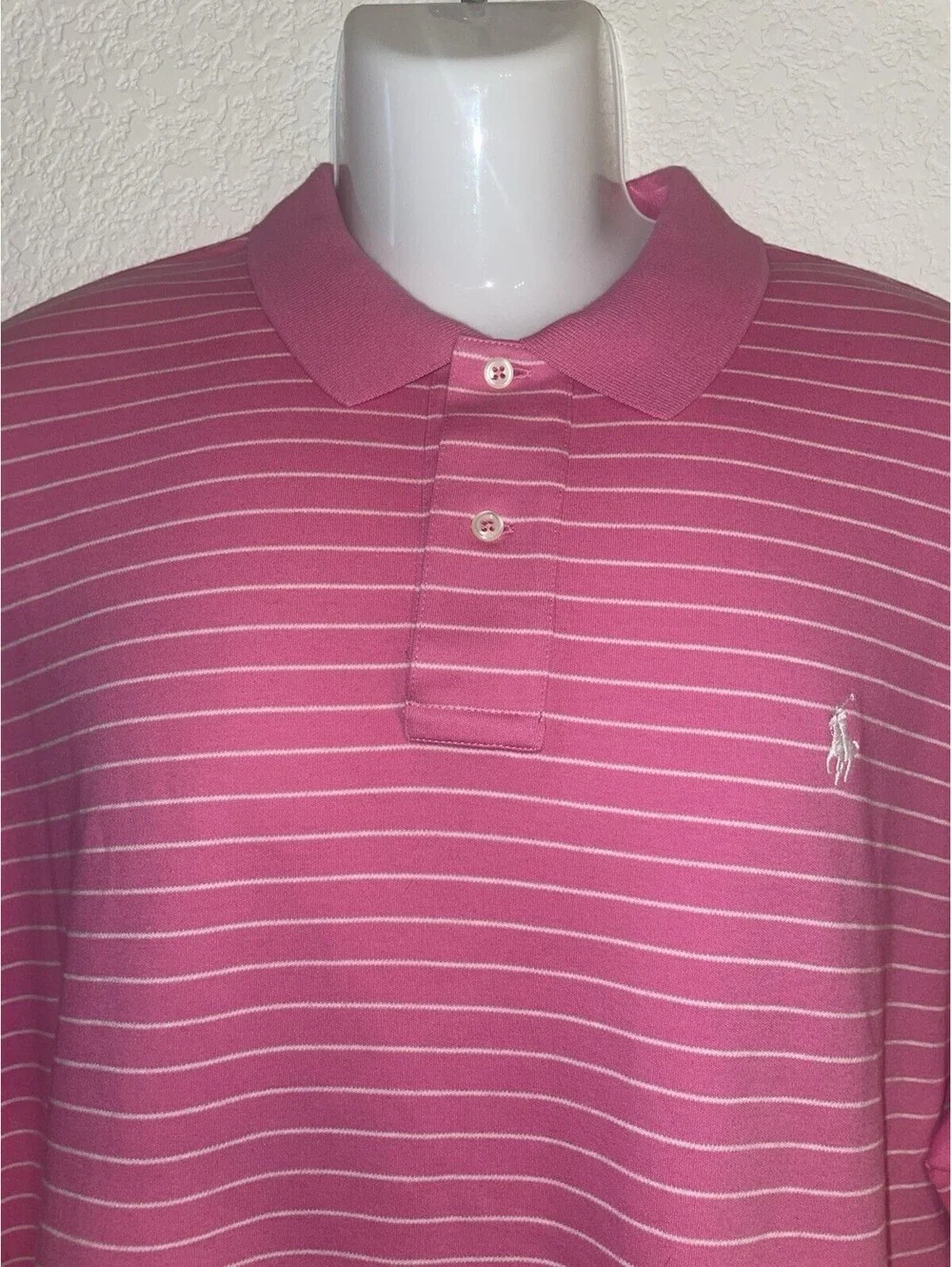 Vintage Polo Ralph Lauren Mens Size 2XL White Striped Pink White Pony Polo Shirt